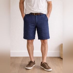 Joseph Abboud 100% Linen Shorts Mens Size 36 Slate Blue Flat Front Summer Casual